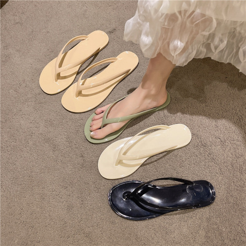 2026 Spring and Summer Crystal Fashion Versatile French Thick-soled Flip-Flops for Outerwear Jelly Flip-Flops Flat Heel Slippers