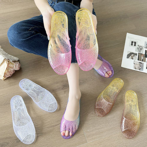 New women's sandals, women's summer outer wear crystal slippers, home non-slip bathroom indoor household jelly slippers