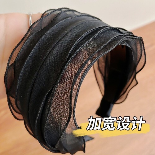 Black wide-brimmed hairband for female internet celebrity new organza hairpin to widen cover white hair with toothed anti-slip headband headwear