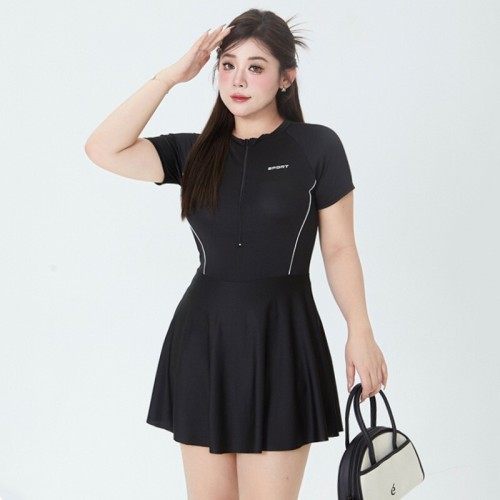 Plus size swimsuit for women, sports one-piece, simple, slightly fat girl, conservatively covers the flesh, belly, looks slim, quick-drying hot spring woman