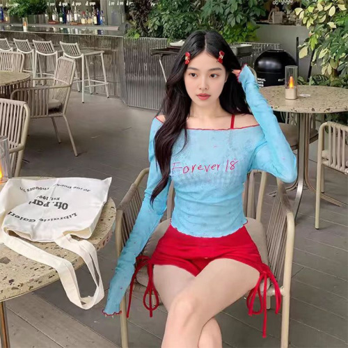 High-end swimsuit women's split pure desire four-piece set long-sleeved student girl cute Japanese-style hot spring swimming suit