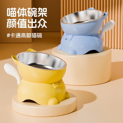 Cat Bowl with Slanted Mouth, Neck Protection, Anti-Spill Cat Food Bowl, Footed Cat Bowl, Water Bowl for Cats, Slanted Mouth Cat Bowl, Stainless Steel Cat Bowl