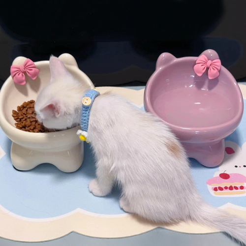 Cat bowl Ceramic cat food basin Small cat food bowl Drinking bowl Protect the cervical vertebra and prevent black chin Pets dog bowl