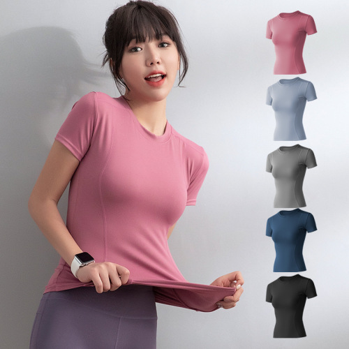 Internet celebrity tight-fitting slim stretch short-sleeved T-shirt gym running yoga wear women's summer thin sports top