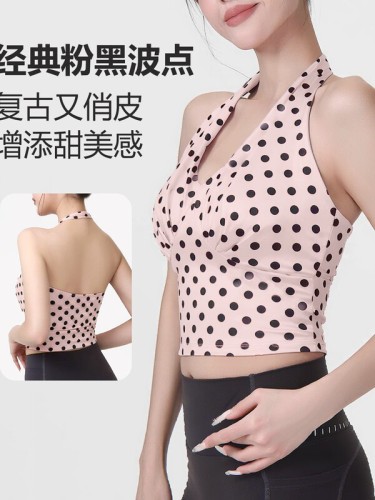 V-neck plaid halter neck yoga vest slim short hot girl outer wear running fitness high-intensity sports bra for women