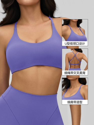 Cross-border European and American naked yoga bra for women with removable breast pads, cross-beautiful back sports bra, outer wear fitness tops
