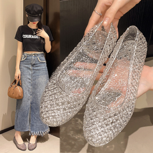 Fashion new transparent women's sandals summer temperament women's niche flat shoes Baotou hollow light luxury women's shoes