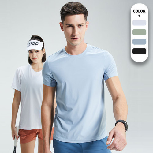 Solid color elastic quick-drying T-shirt men's summer breathable mesh stitching fitness clothes running quick-drying sports short-sleeved clothes for men