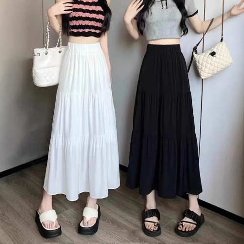 White skirt for women spring and summer 2026 new elastic high waist covering the crotch and slimming mid-length cake skirt umbrella skirt ins