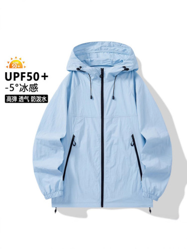 Summer nylon hooded sun protection clothing for men, thin micro-elastic skin clothing, breathable jacket, UV protection for couples
