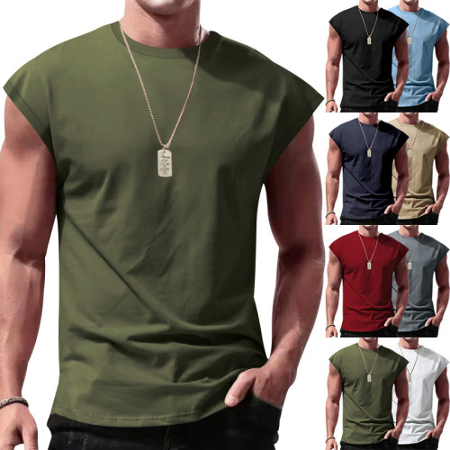 Amazon cross-border men's summer new multi-color sleeveless T-shirt loose solid color waistcoat vest for men
