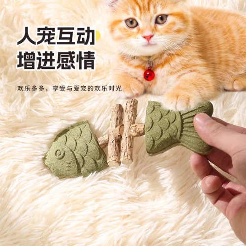 Cat Toys Fish Bones Wood Skunk Cabbage Catnip Chewing Rods Realistic Fish Chew-resistant Self-amusing Anti-boredom Cat Wands