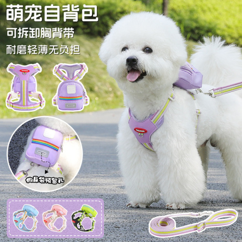 Pet self-packing harness, outdoor travel, small and medium-sized dog walking rope, pet supplies, pet traction rope in stock