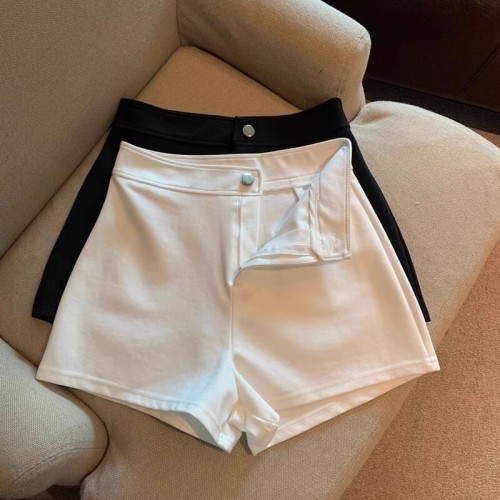 Summer thin high-waisted slimming A-line tight stretch pants black and white large size fat mm suit shorts for women