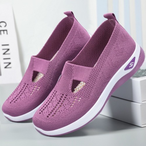 Shoes Women's cross-border large size casual shoes TEMU women's shoes single shoes one-step breathable fly-knit shoes middle-aged and elderly mothers' shoes