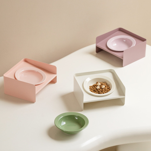 Ceramic pet cat bowl, cat and dog bowl, cervical vertebra protection, anti-overturn drinking bowl, grain basin, elevated foot, inclined frame, inclined mouth bowl