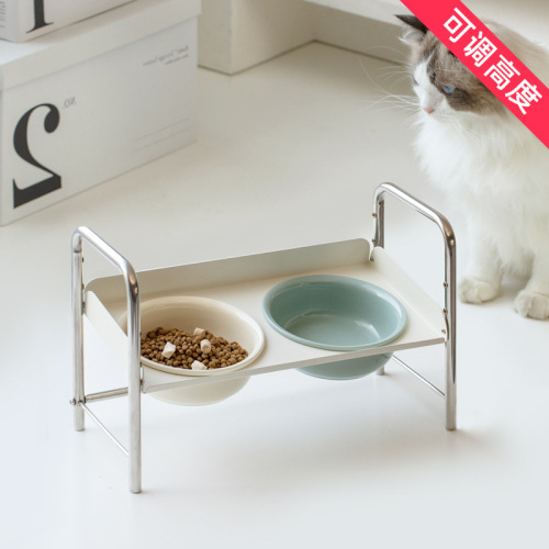 Ceramic cat bowl, cat food bowl, tall cat food bowl, anti-knock over dog bowl, large capacity drinking bowl, double bowl, cervical vertebra protection