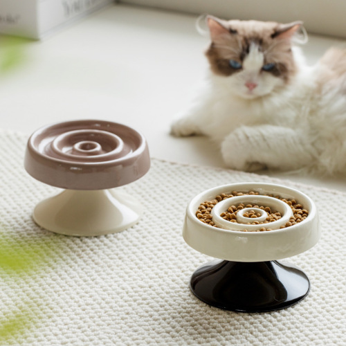 Ceramic pet slow food bowl plate, cervical vertebra protection cat bowl, cat dinner plate, anti-choking slow food cat food bowl, dog food bowl, food plate