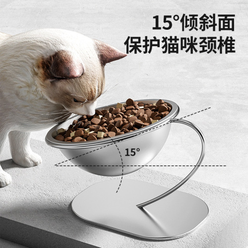 Stainless steel pet bowl high stand neck guard cat bowl dog bowl anti-knock over large capacity cat feeding bowl pet supplies