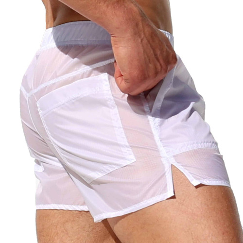 Cross-border popular see-through men's swimming trunks sexy men's beach trunks fully transparent custom white lined shorts