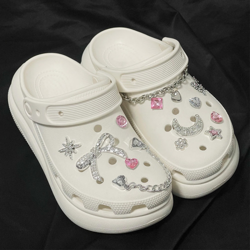 Cross-border Crocs Shoe Accessories Shoe Flower Moon Girl Heart Sparkling Diamond DIY Shoe Decoration Bow Detachable Chain Shoe Buckle