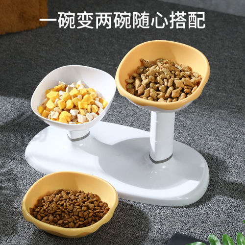 Pipitao original adjustable cream high combination bowl new double bowl feeding and watering pet bowl