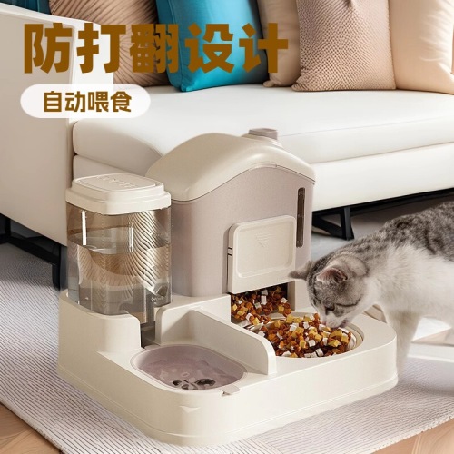 Cat bowl, cat food bowl, igloo, automatic feeding and drinking fountain, one-piece anti-knockover pet cat and puppy rice bowl, double bowl