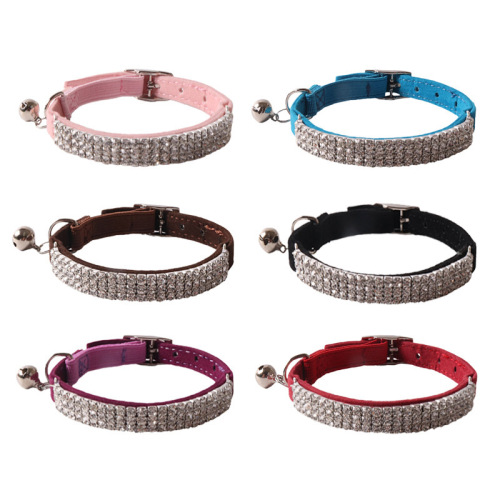 Aminger's new pet products, colorful velvet, elastic buckle, row of diamonds, cat collar, cat collar with bell