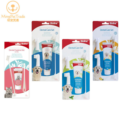 Pet toothpaste set Bioline dog and cat toothbrush oral cleaning with multi-flavor dog brushing edible