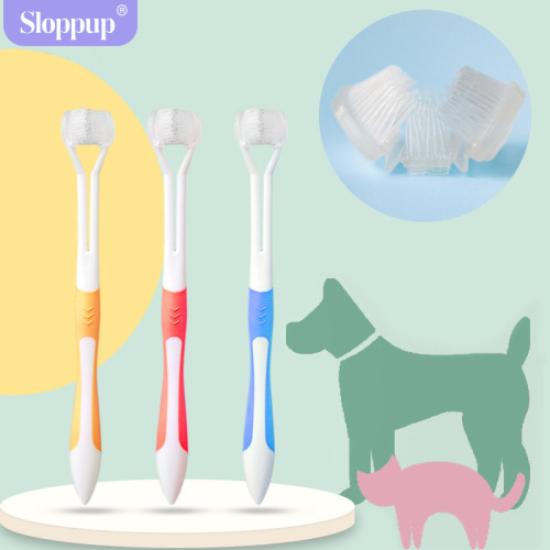 sloppup pet toothbrush double-headed toothbrush three-headed toothbrush finger set toothbrush cat dog pet supplies
