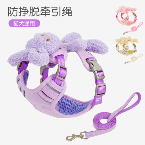 Dog harness, small and medium-sized dog walking rope, anti-breakaway, adjustable cat harness, pet leash