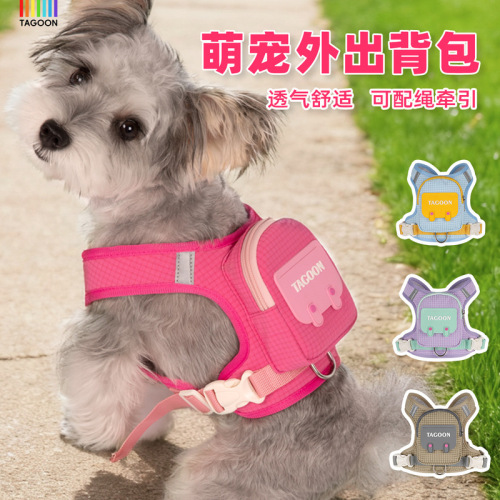 Pet Dog Backpack Outdoor Plaid Dog Leash Convenient Storage Dog Bag Outdoor Dog Walking Rope Harness Ready in Stock