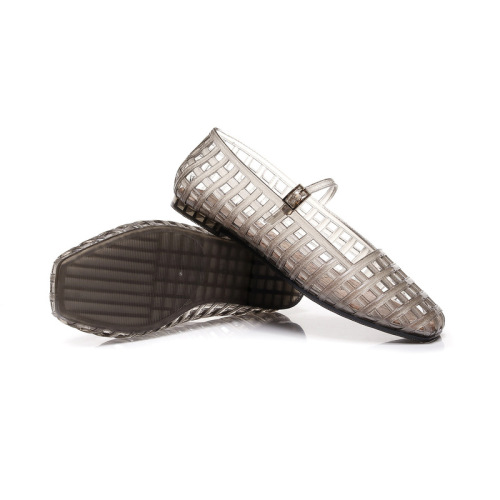 Cross-border new hollow sandals, transparent jelly elastic crystal toe caps, versatile flat bottoms, breathable and comfortable Mary Jane shoes
