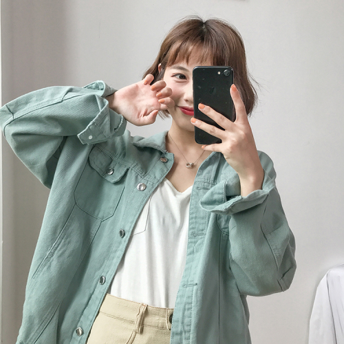 Real photo quality inspection solid color denim shirt small coat