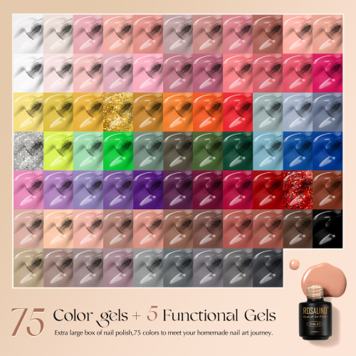 ROSALIND 80 PCS Gel Nail Polish Set, 75 Colors Pink Nude Gel Polish Set