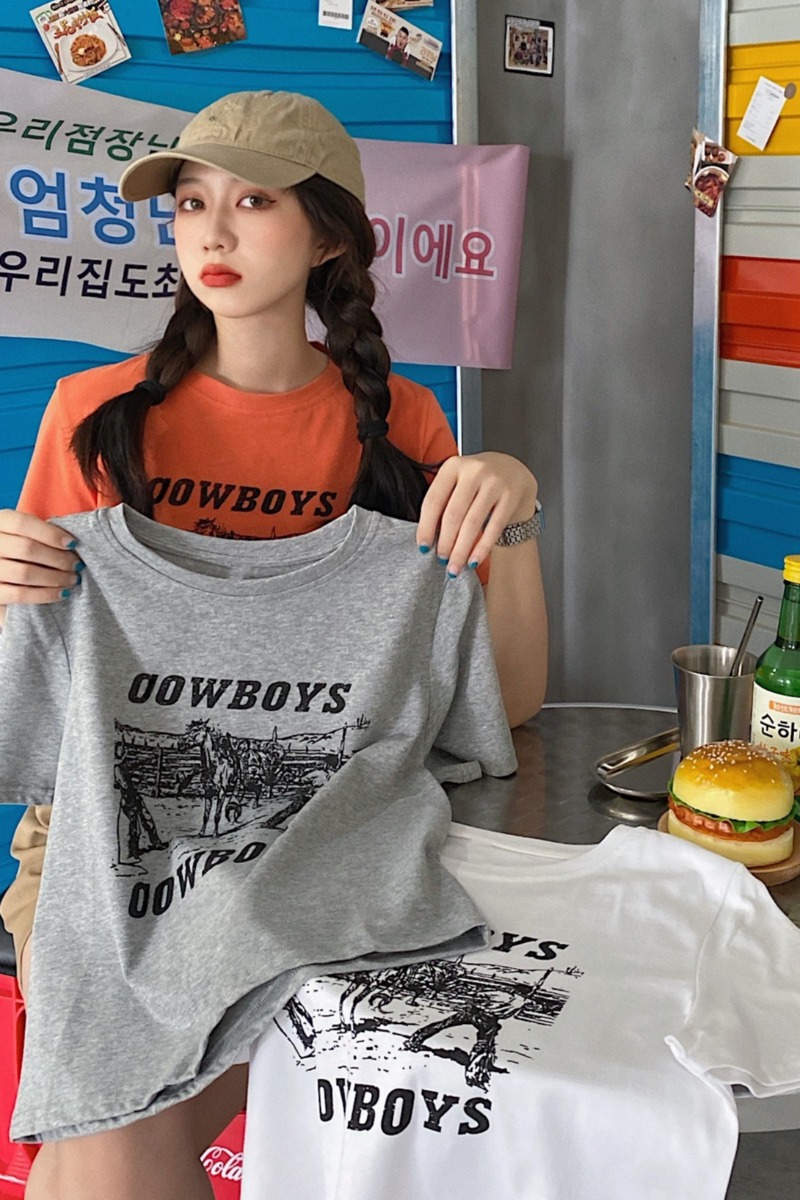 Hong Kong style retro printed short T-shirt women's loose short sleeve summer dress Korean fashion design girl's top