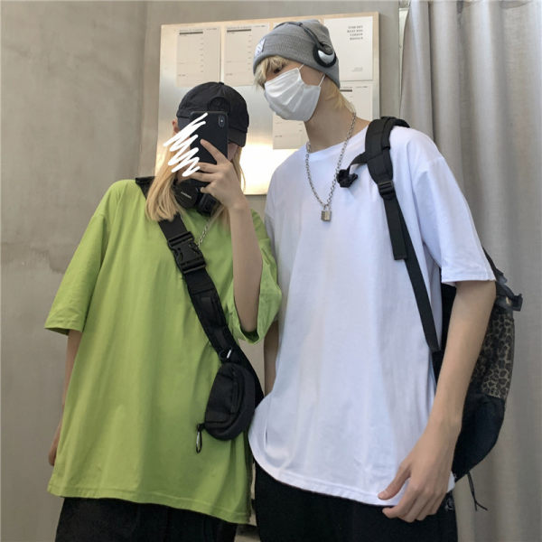 Summer couple's solid short sleeve T-shirt Korean student Harajuku BF top