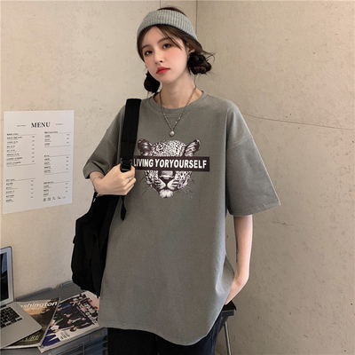 Summer women's clothing Korean loose size cartoon printing versatile creative short sleeve T-shirt women's top tiger head fashion