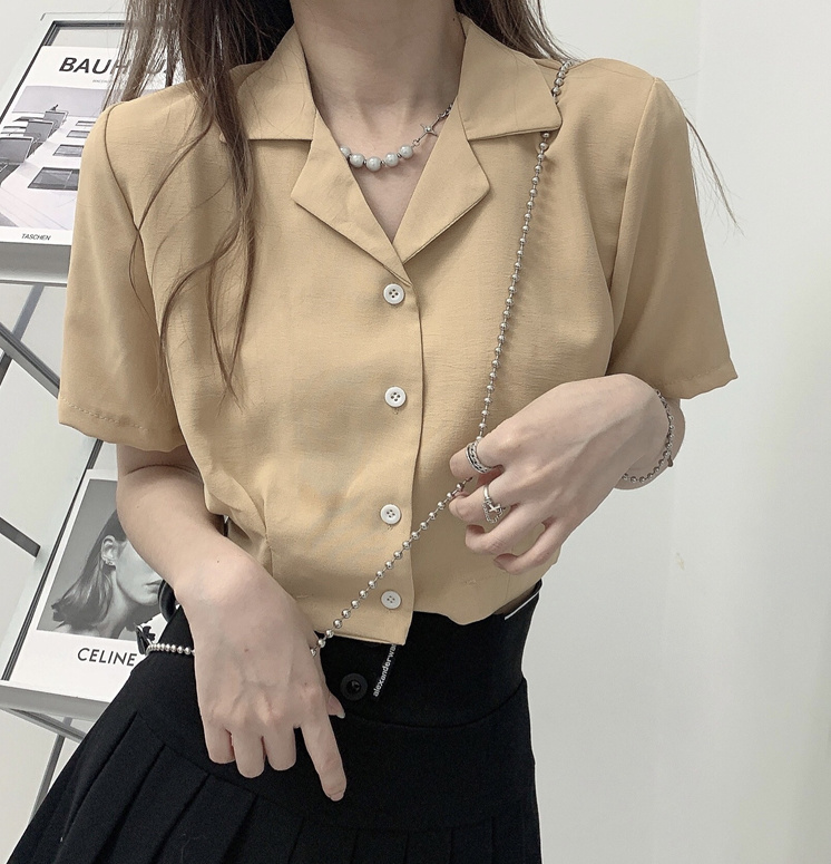 Korean chic short style design temperament Chiffon short sleeve shirt