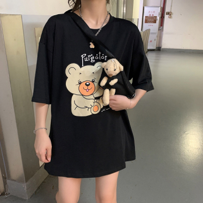 Summer Harajuku bear print loose short sleeve T-shirt for women