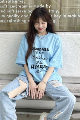 Summer women's fashion casual loose round neck printed short sleeve top