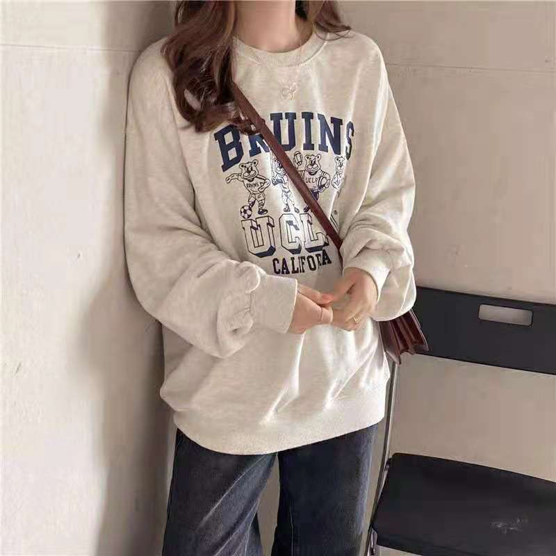  autumn thin 6535 cotton fish scale cartoon letter printed Hoodie women's thin long sleeve top
