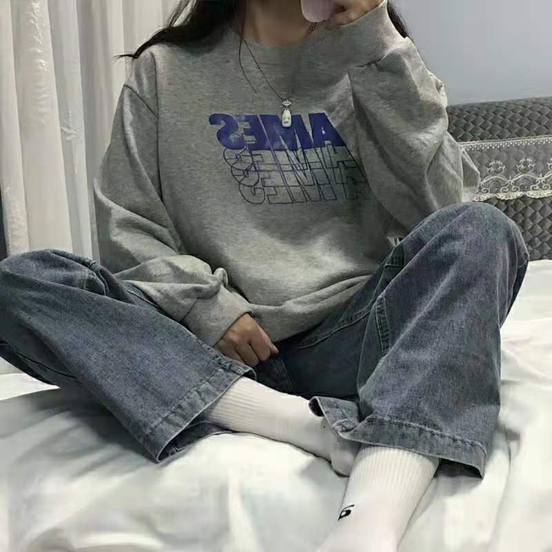 2021 autumn thin 6535 cotton fish scale cartoon letter printed Hoodie women's thin long sleeve top