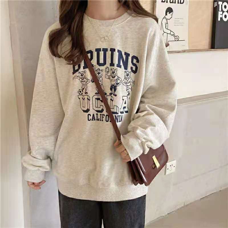  autumn thin 6535 cotton fish scale cartoon letter printed Hoodie women's thin long sleeve top
