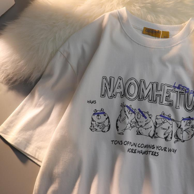 2021 summer T-shirt girl short sleeve student lazy print medium long T-shirt girl