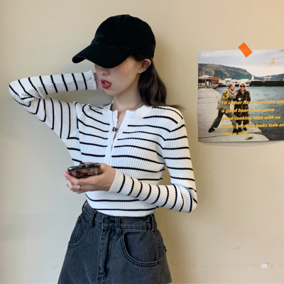 Korean striped sweater women's spring and autumn 2021, foreign style, versatile, slim and fashionable sweater