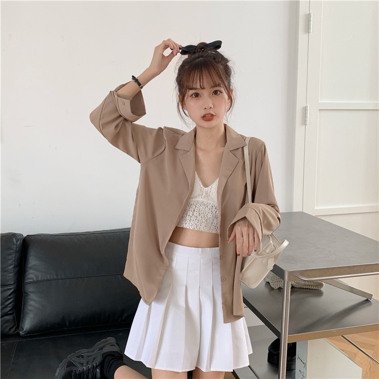 Real price real price early autumn new chic temperament suit collar versatile cardigan shirt trendy woman