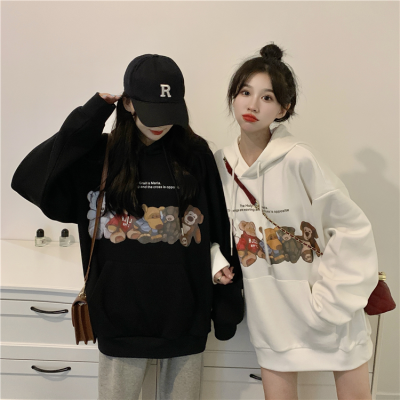 Plush thickened hooded bear sweater women's autumn Korean version new cute age reducing loose medium and long sleeved top