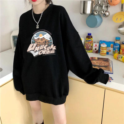 Round neck thin sweater loose Korean top schoolgirl Harajuku style foreign style