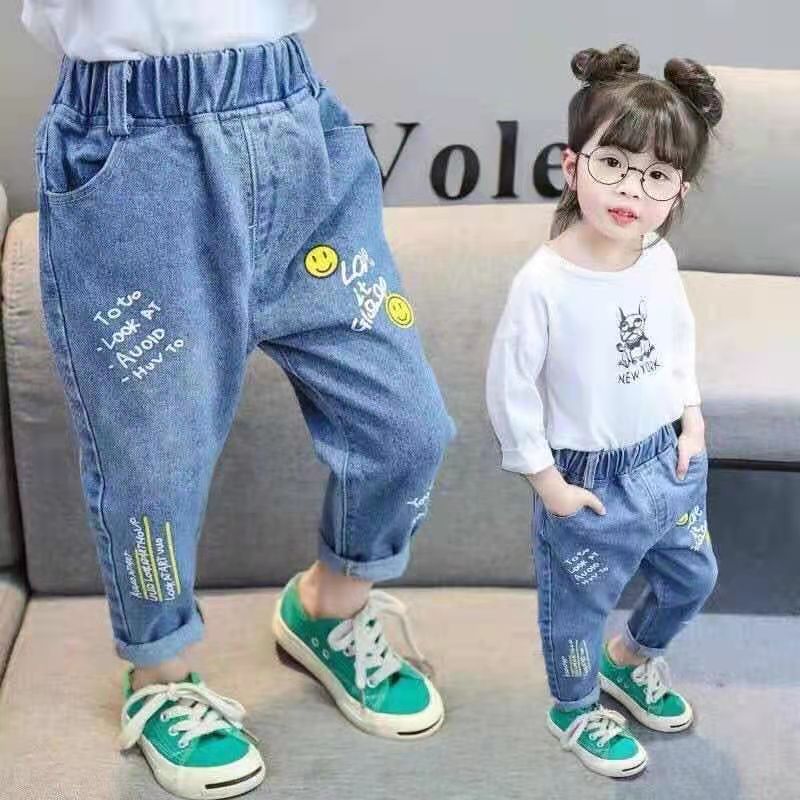 Children's clothing spring and autumn  new girls' Jeans Small and medium children's baby Leggings slim fit long pants trend